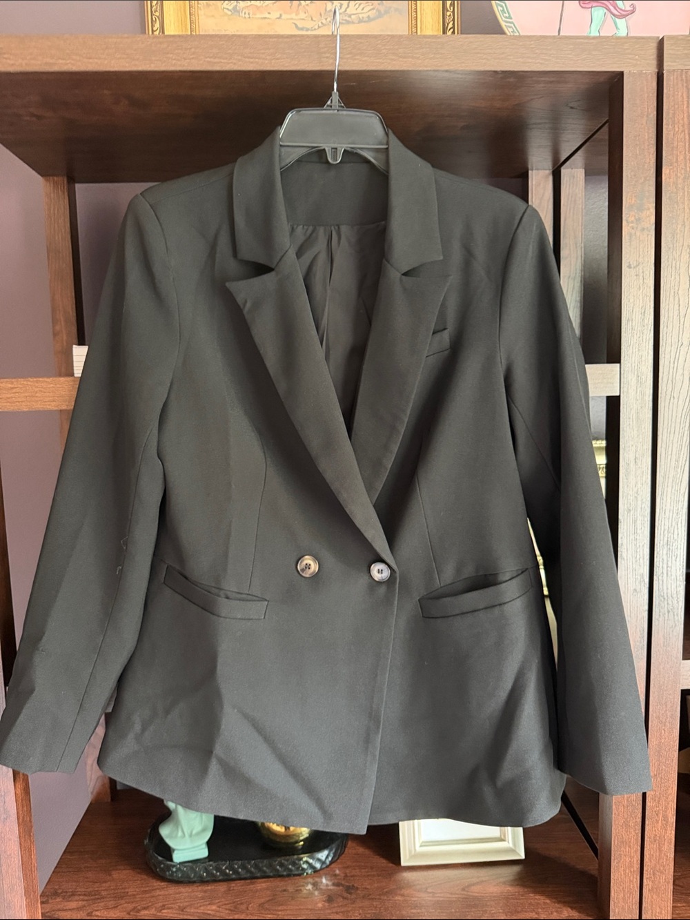 Oversized Black Women's Double-Breasted Blazer Size Medium
